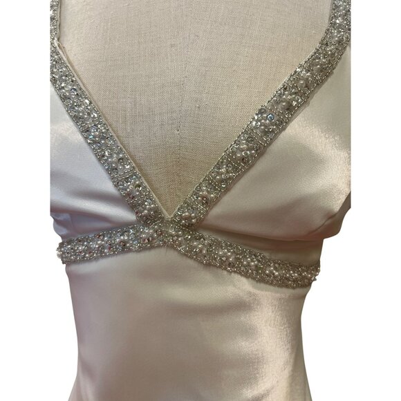 Vintage DJ Nights by Laura Ryner Ivory Metallic Gown With Beaded Straps Empire W - Picture 5 of 9